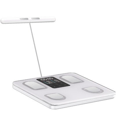 Pèse-personne pour salle de bain à 8 électrodes Arboleaf avec capteur portatif, grand écran DEL, Bluetooth App Sync, 26 mesures corporelles, IMC, suivi de la graisse corporelle et des muscles, capacité de 400 lb, blanc
