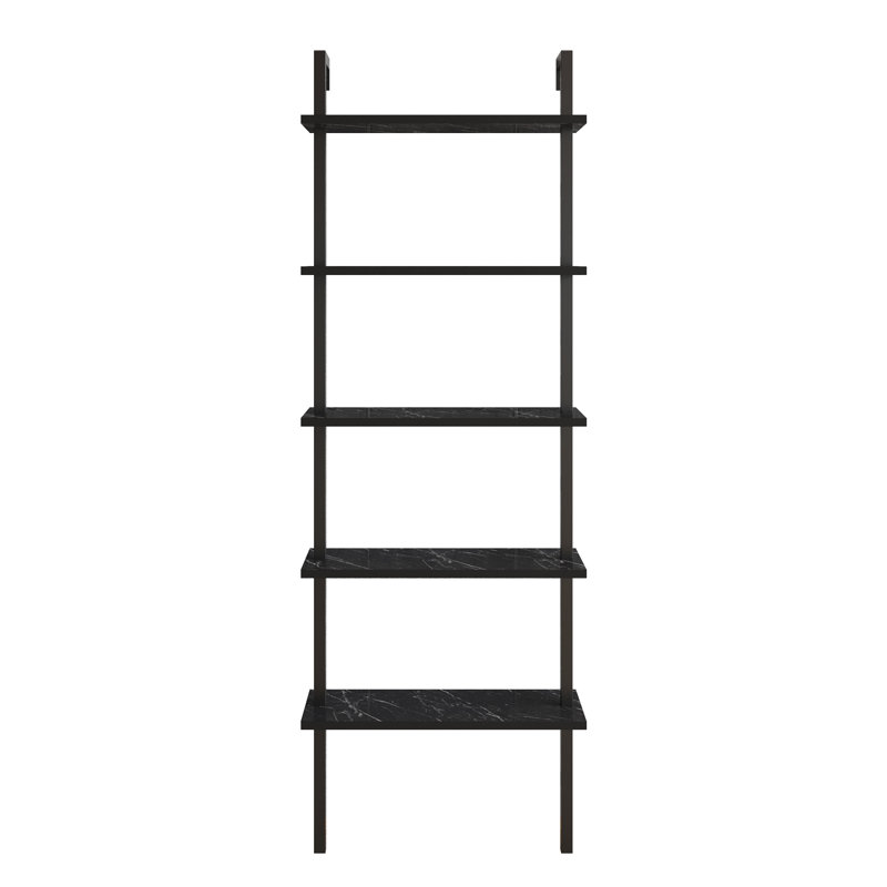 Rother Ladder Bookcase, Black/Black Marble