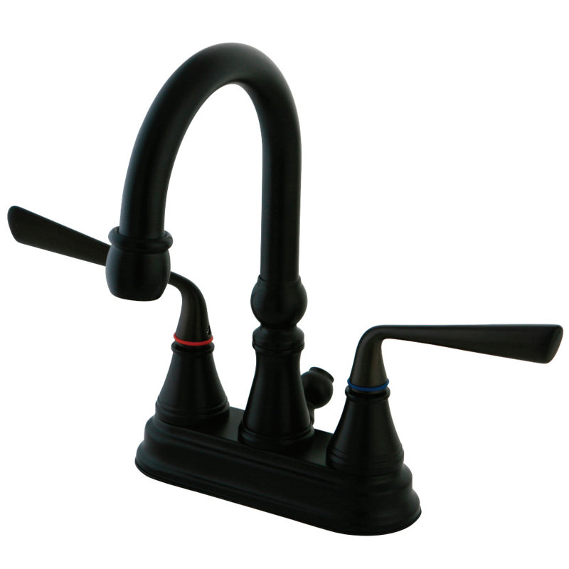 Kingston Brass Silver Sage Two-Handle 3-Hole Deck Mount 4" Centerset Bathroom Faucet with Brass Pop-Up, Oil Rubbed Bronze