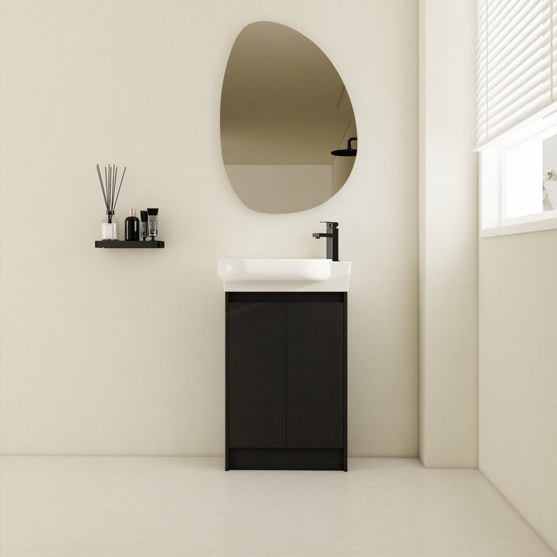 Lavabo de meuble-lavabo autoportant de 23 po. Modèle compact contemporain. Mouvement de porte à fermeture en douceur. Rangement abondant. Schéma de couleur châtaignier noir. Meuble-lavabo de salle de bain moderne facile à décontamine, châtaignier,