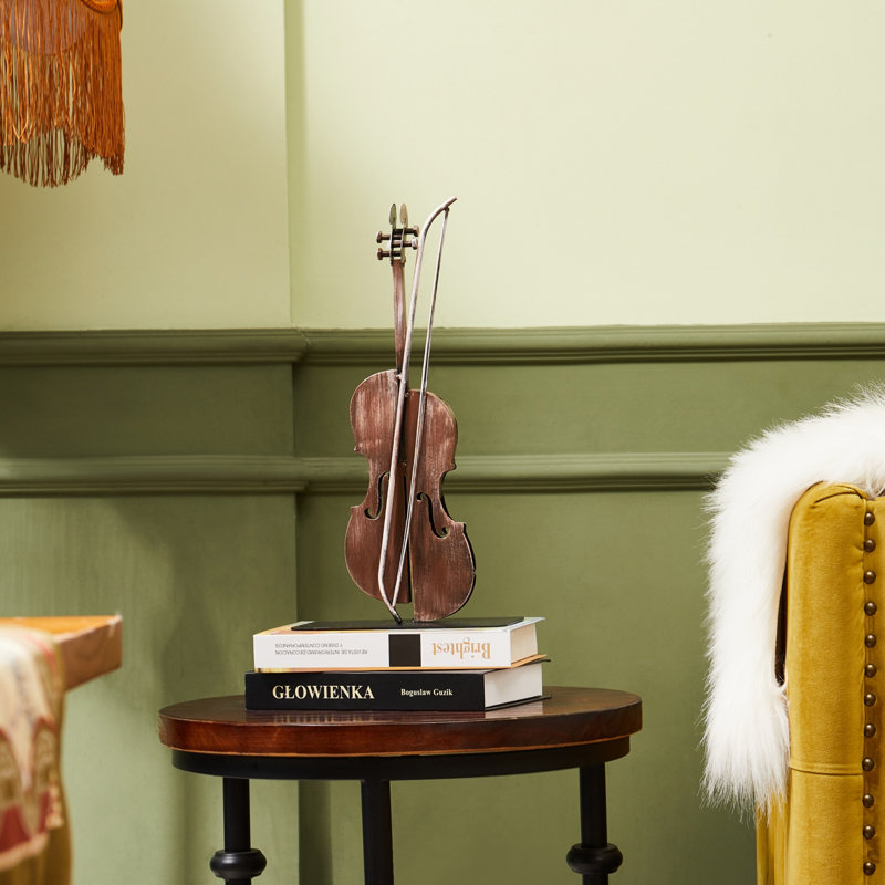 Handmade & Hand-Painted Metal Violin Statue Sculpture Décor Gifts For Music Lovers, Brown