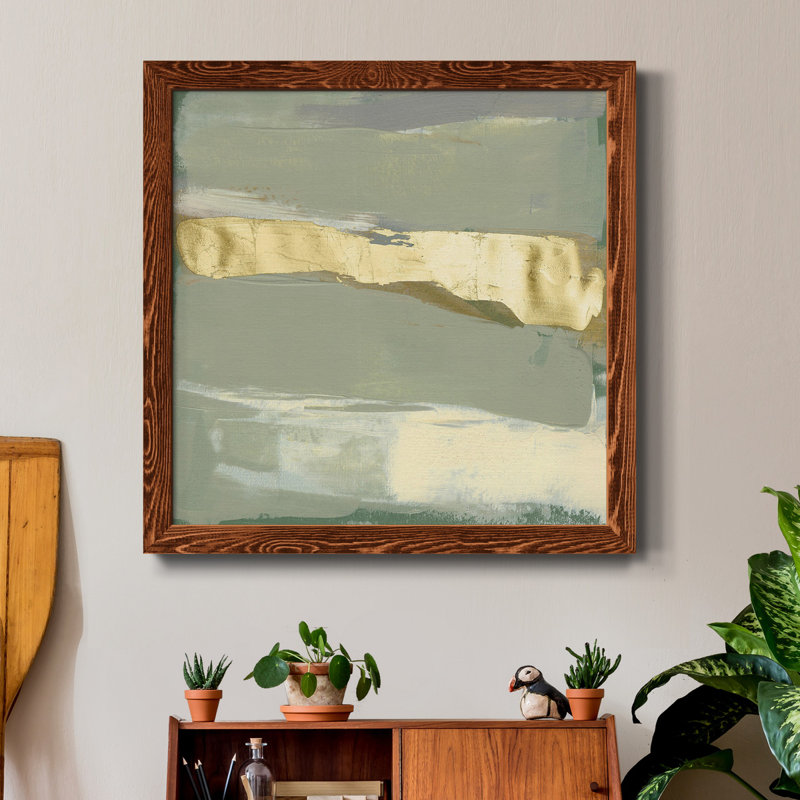 Toile encadrée sauge et or Swipe III-Premium - prête à être accrochée, H 17 po x l 17 po x P 1,5 po, Cadre en érable