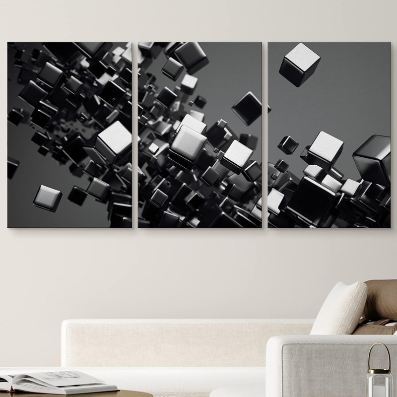 Décoration industrielle industrielle de cubes noirs glamour sur fond abstrait gris neutre moderne, Toile tendue