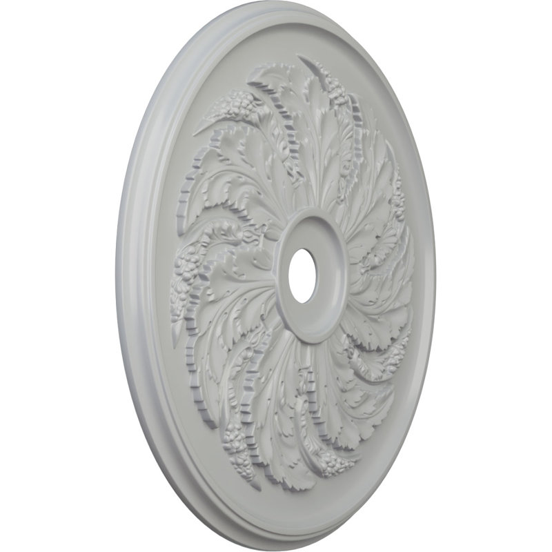 Médaillon de plafond à feuilles d'acanthe Endurathane Attica, diamètre extérieur de 53 1/2 po x P 3 1/2 po (convient aux auvents jusqu'à 4 5/8 po), fini argent chaud peint à la main