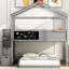 Lit simple superposé au-dessus d'un lit double gris avec rangement pratique et option d'escalier pratique-965756655