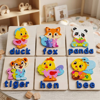 Ensemble de casse-têtes 3D en bois 3D pour enfants - Canard, renard, panda, tigre, poule et abeille Montessori
