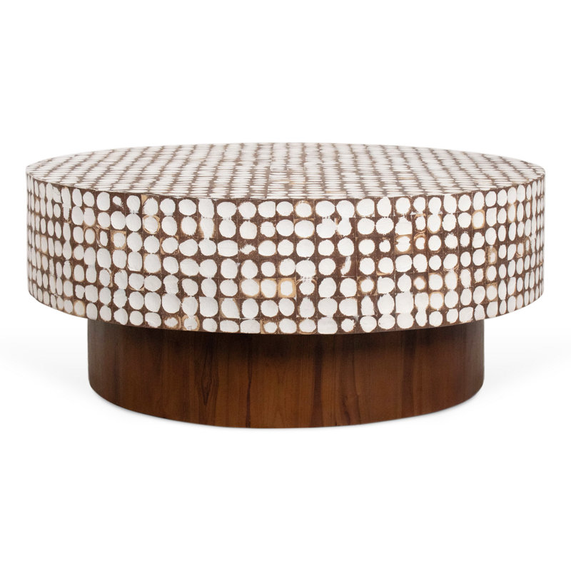 Abbie Round Coconut Shell Pedestal Coffee Table, White