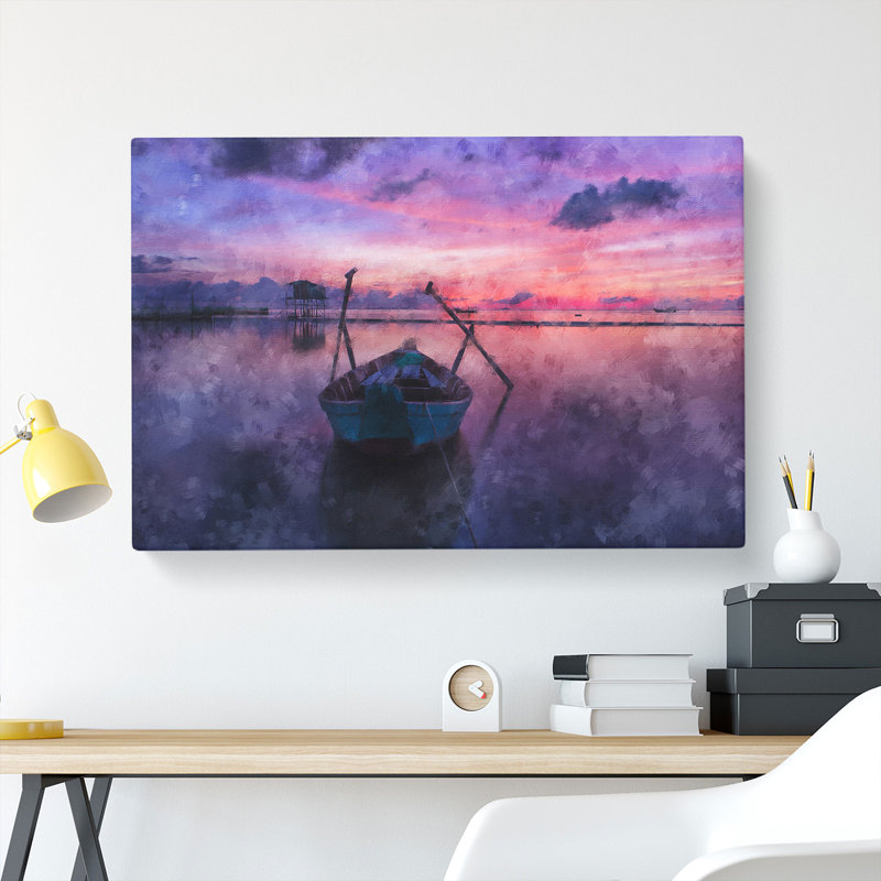 Rowing Boat At Sunset - Wrapped Canvas, 35cm H x 50cm W x 3cm D