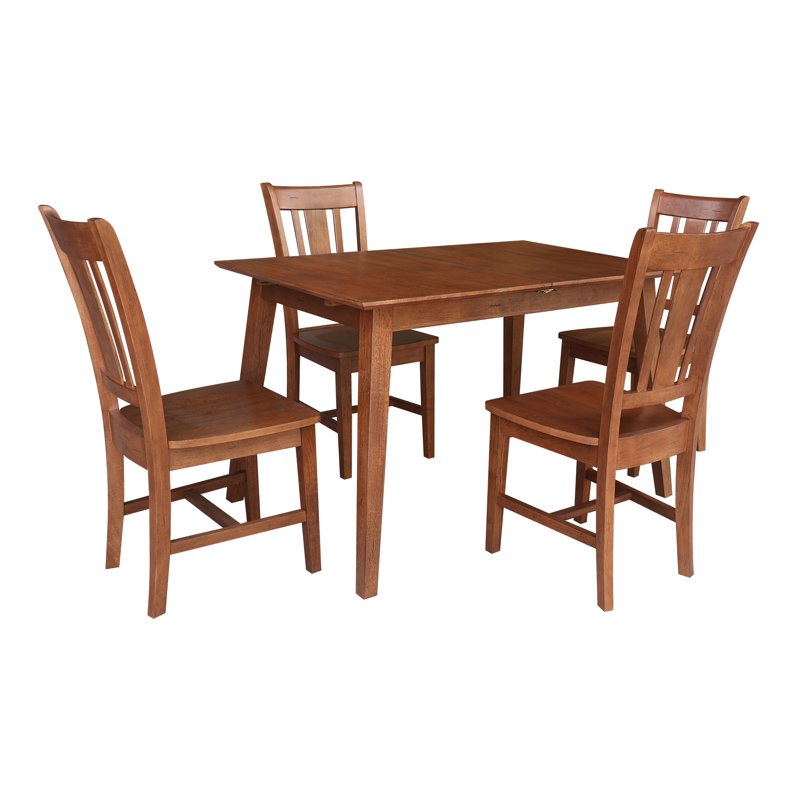 Lola Solid Wood Butterfly Extension Dining Set, Chêne vieilli, 5 Pieces: Table, 4 Chairs