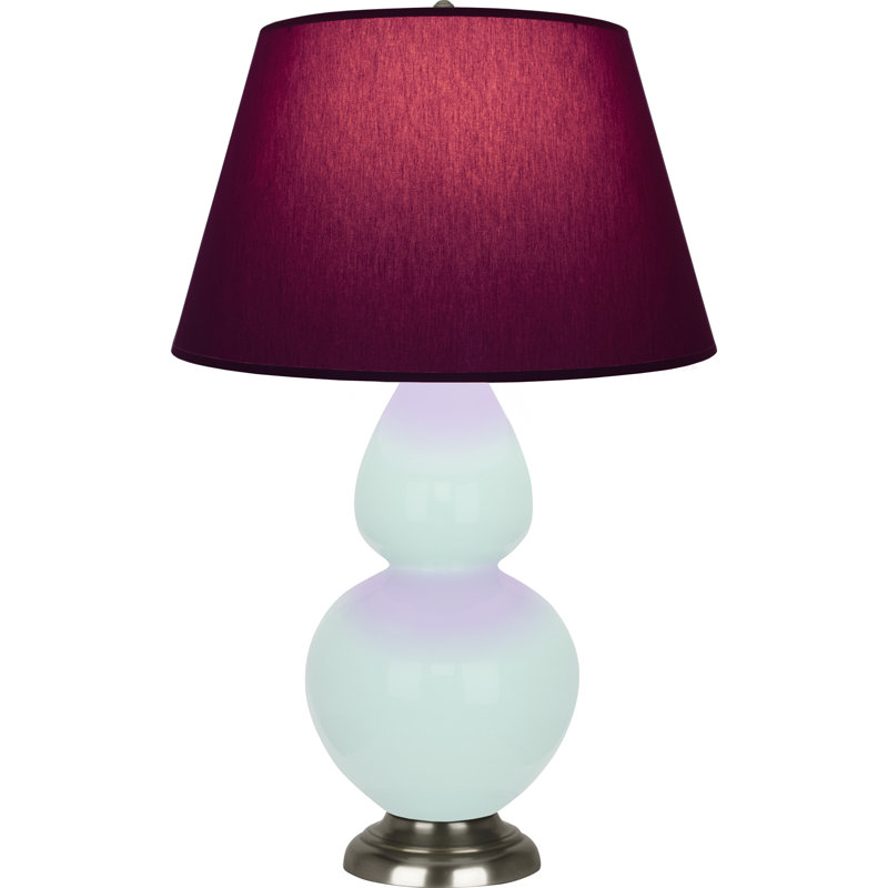 Lampe de table double gourde en céramique, Rose glacé à l'eau de rose / argent antique, Bronze, Noir / rose rouge
