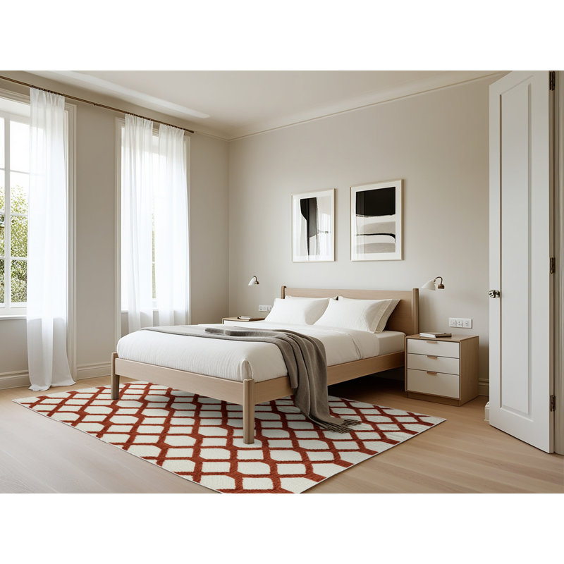 Tapis beige en treillis lavable à la machine, Rectangle 5 pi x 7 pi
