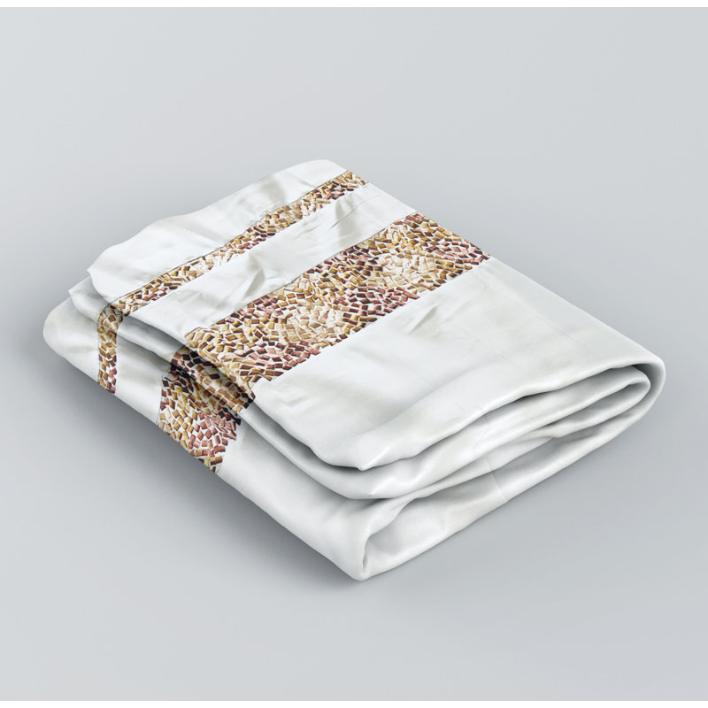 Rideau de douche Spa en tissu doux blanc avec bandes multicolores, H 84 po x l 72 po, Brun