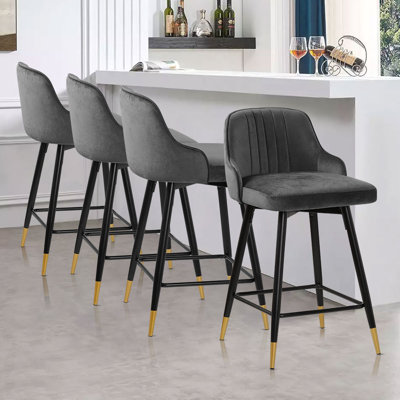 Tabouret de bar et de comptoir pivotant rembourré de 26 po / 29 po avec structure en métal solide et dossier en velours