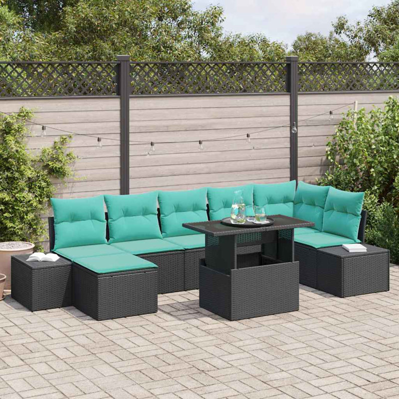 Ensemble de canapé de jardin avec coussin vidaXL 8 pièces noir et bleu, Coussin bleu / cadre noir