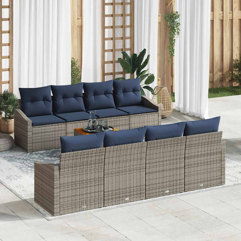 Ensemble de canapé de jardin avec coussin 9 pièces vidaXL, Coussin bleu marine / structure grise