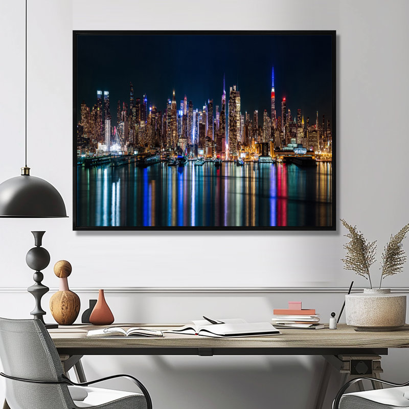 «New York Midtown Night Panorama», reproduction de photo sur toile tendue, H 34 po x l 44 po, Noir