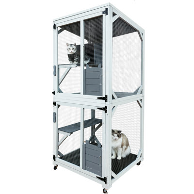 30.7" Wooden - Outdoor Cat Shelter With Napping House, 4 Platforms, Asphalt Roof & Sliding Door Pet Entryway Entry