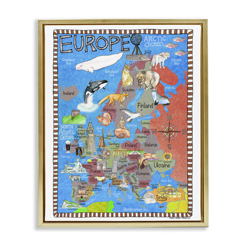 Art mural sur toile "Europe Europe" encadrée par Marley Ungaro, Cadre flottant métallique doré, H 21 po x l 17 po