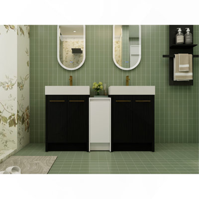 60 Inch Freestanding Bathroom Vanity with Resin Sink and a Storage Cabinets, With Soft Closing Door, 09224*2+0312 Combination Cabinet