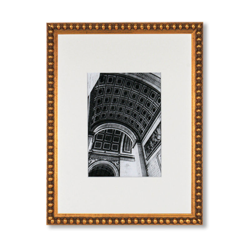 Letona Wood Beaded Picture Frame - Set of 7 with Mat, Gold