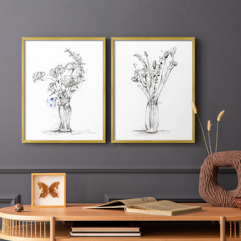 «Wild Bouquet Study I», reproduction encadrée de qualité supérieure - prête à être accrochée - aucun clou requis - aucun clou requis