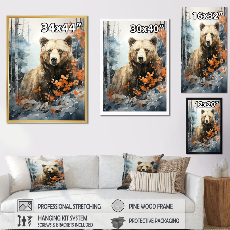 Reproduction sur toile de rêve sur un grizzly surréel, H 20 po x l 12 po x P 1 po, Cadre photo argenté