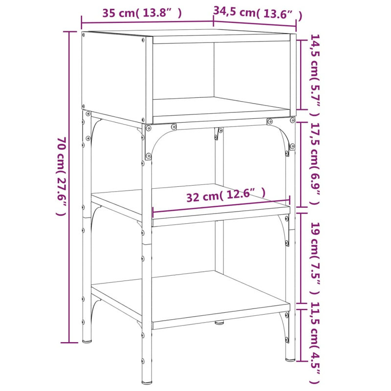 Dungall 35cm W Iron Bedside Table, Sonoma Oak