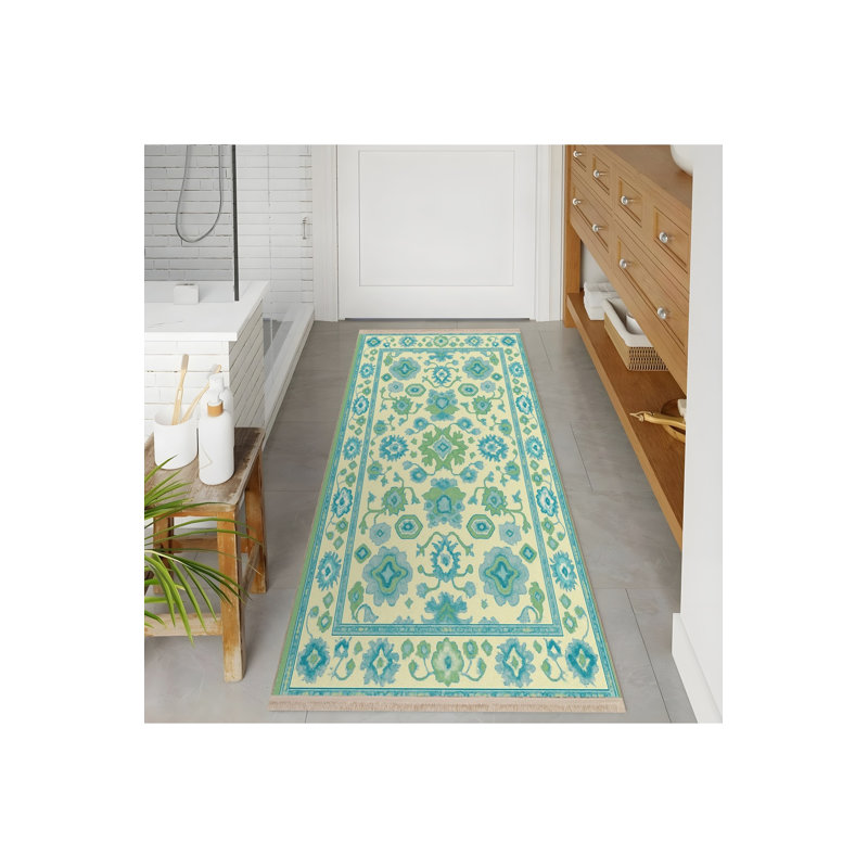Tapis vert tissé à motif floral lavable Mosso, 2'4" x 3'11"