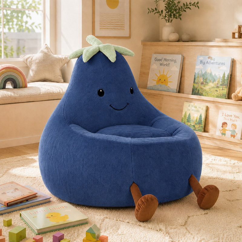 Fauteuil à billes avec aubergine Kannon, H 27,56 po x l 30,31 po x P 31,1 po, Polyester bleu foncé