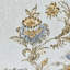 Papier peint en simili tissu botanique avec fleurs bleues et blanc cassé