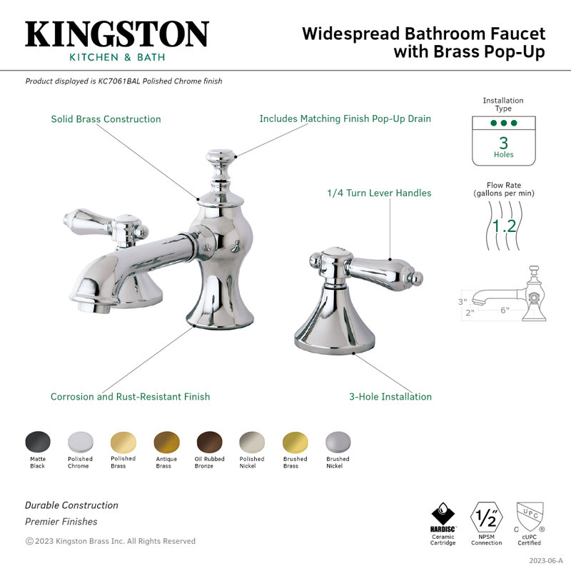 Robinet de salle de bain espacé Kingston, Laiton poli