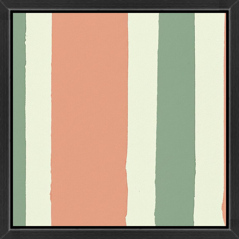 Pastel Stripes in Coral and Sage - Art mural sur toile encadrée, 36" H x 36" W, Brown