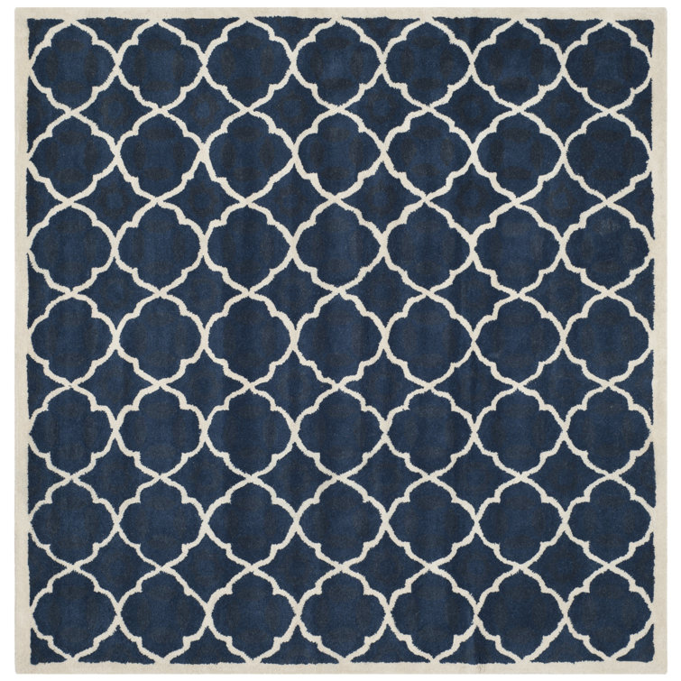 Carolene Hand Tufted Wool/Cotton/Latex Geometric Rug in Blue/Ivory