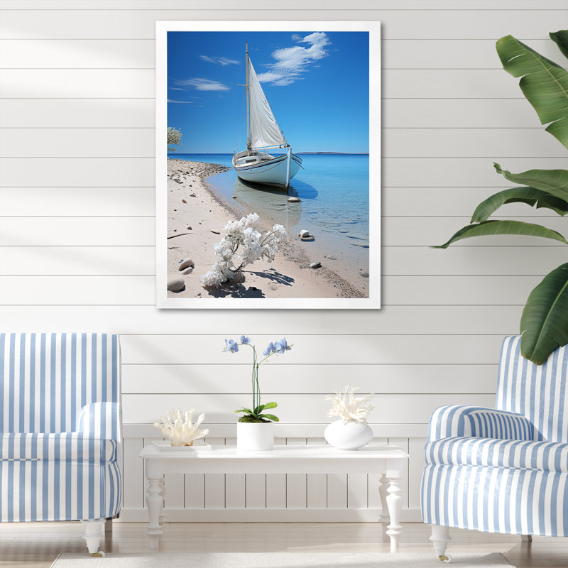 Chiodo " Boat Elegance Minimalism II ", 44" H x 34" W x 1.5" D, White Picture Framed