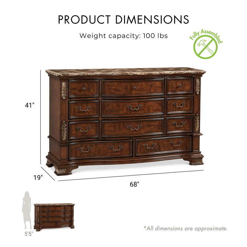 Tarver 68'' W 11 - Drawer Dresser, Brown Cherry