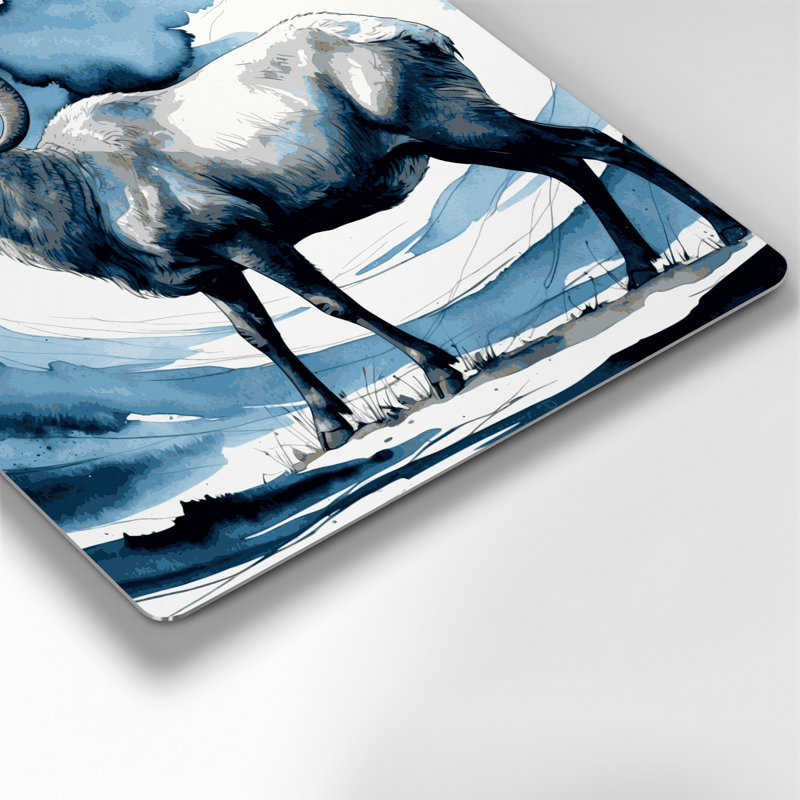 Faune, mouton bleu, art mural en métal bleu, H 16 po x l 16 po