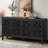 60" Antique Buffet Cabinet With Floral Carvings With Solid Wood Legs&Antique Brass Handles&Adjustable Shelves-480589459