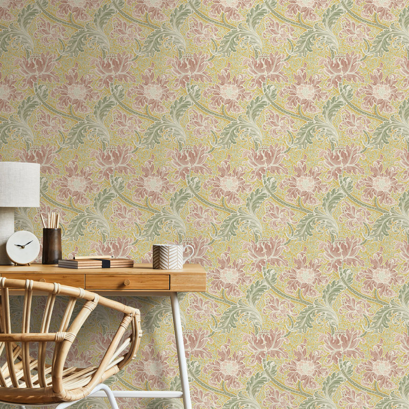 Llewelyn-Bowen - Off The Wall Floral Non-Woven Wallpaper Roll, Green/Yellow/Pink