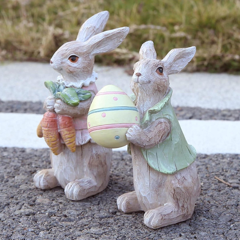 Lapin de Pâques, décorations de printemps, figurines de lapin de Pâques (lapin de Pâques, 2 pièces), Gris