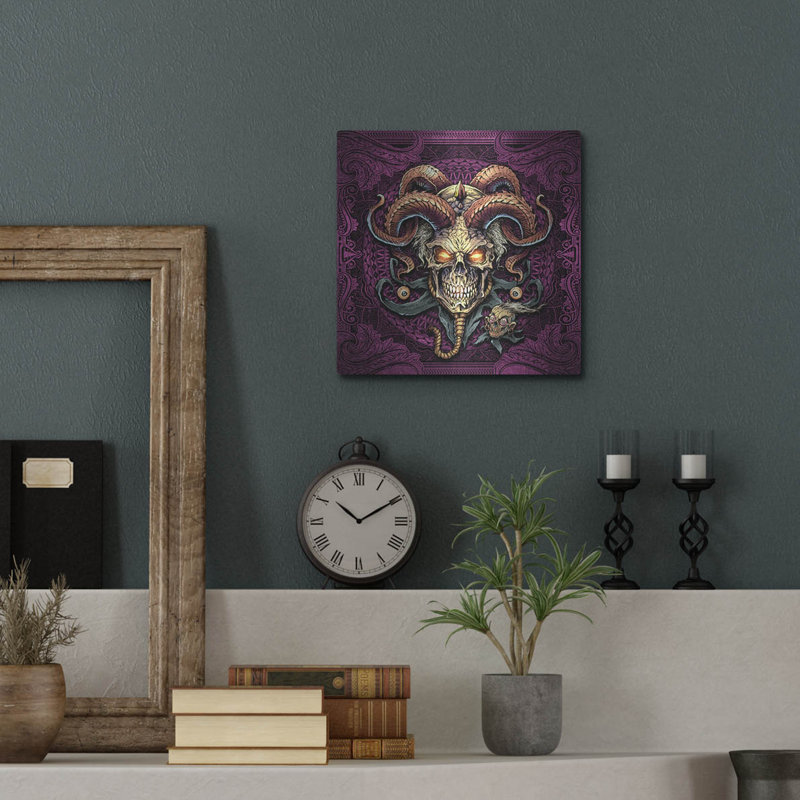 " Jester Skull With Horns " by Flyland Designs, 12" H x 12" W