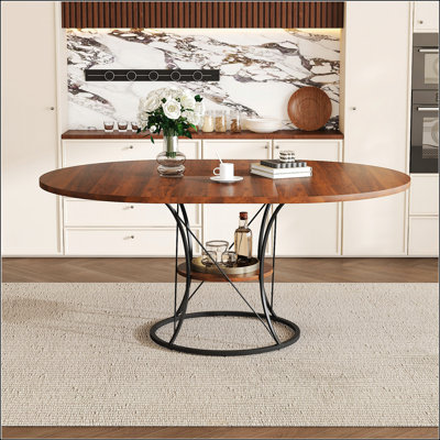 Table de salle à manger ronde extensible avec tablette de rangement, base en métal, pour 4 à 6 personnes, idéale pour les cuisines de campagne et les rassemblements de maison