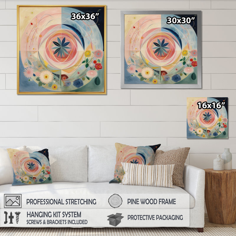 Harmonie florissante universelle en pastel rétro, H 30 po x l 30 po, Cadre flottant noir