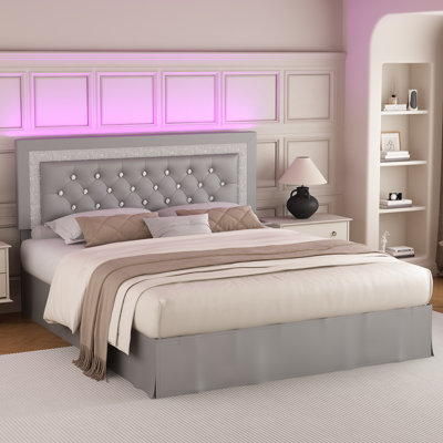 Bed Frame with Adjustable Headboard and Diamond Button Upholstered Tufted Beds
