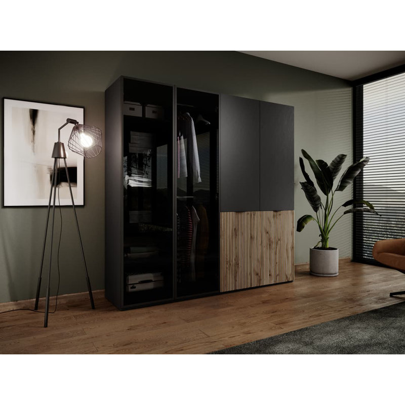 2 Door Wardrobe, Black/Oak