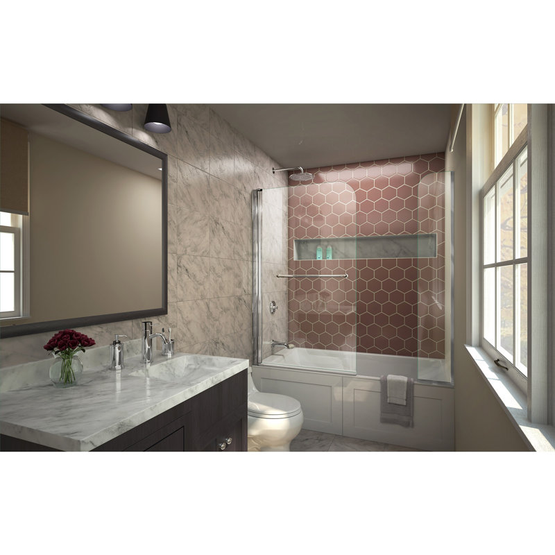Aqua Swing 56" W x 58" H Pivot Semi-Frameless Tub Door
