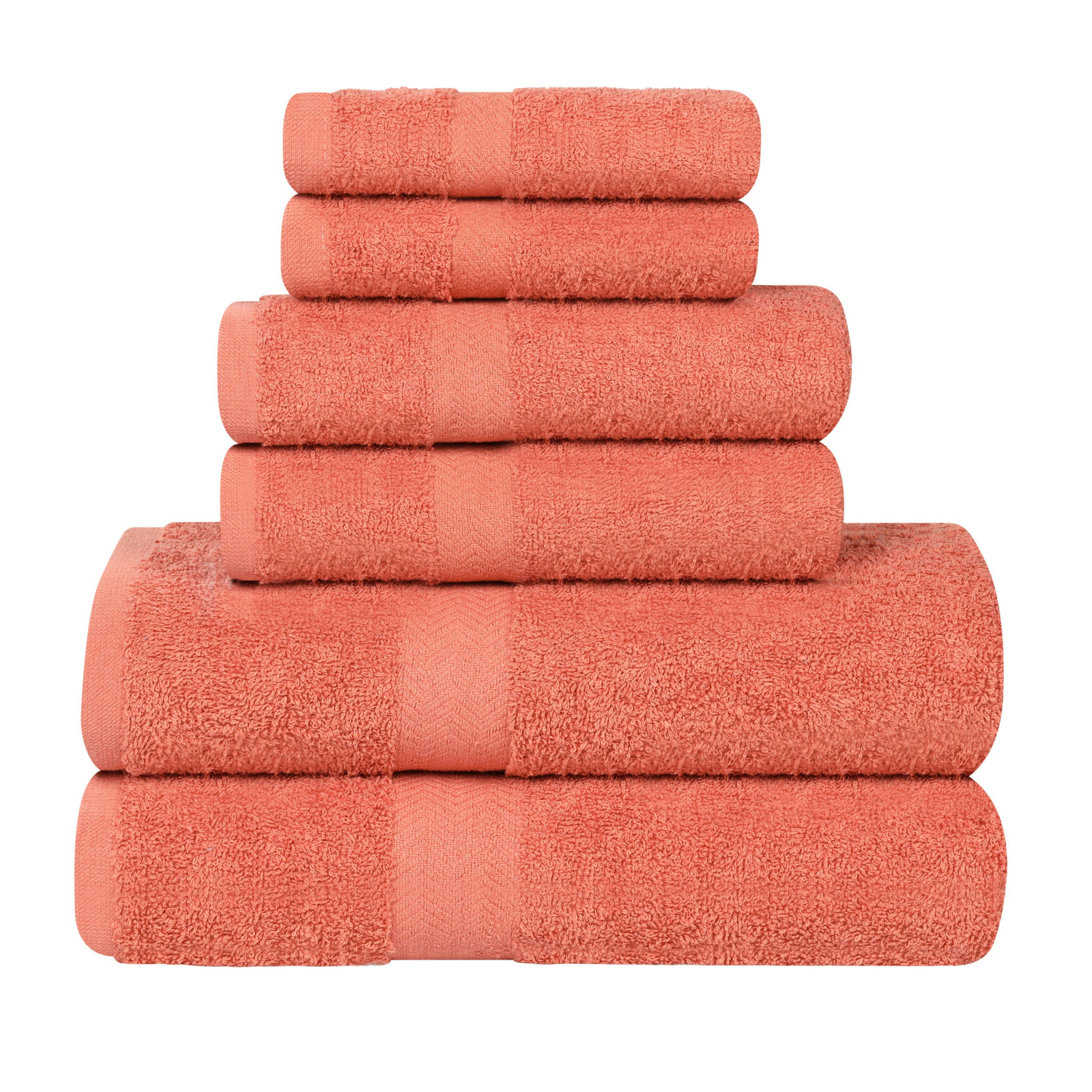 Quick-Drying Cotton Washcloth, Coral, 6 Pieces Towel Set