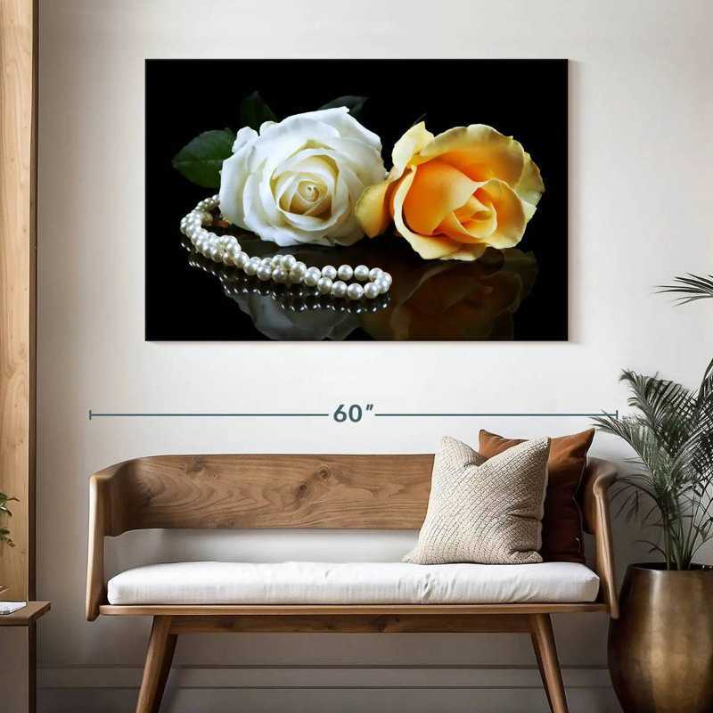 Harnek, perles et roses, H 32 po x l 48 po