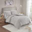 Ensemble de housse de couette pour très grand lit / très grand lit 3 pièces - Chenille, coton, motif de fleurs grises, décor de chambre 100% floral
