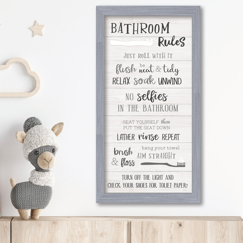 Bathroom Rules 12x24 Framed Board