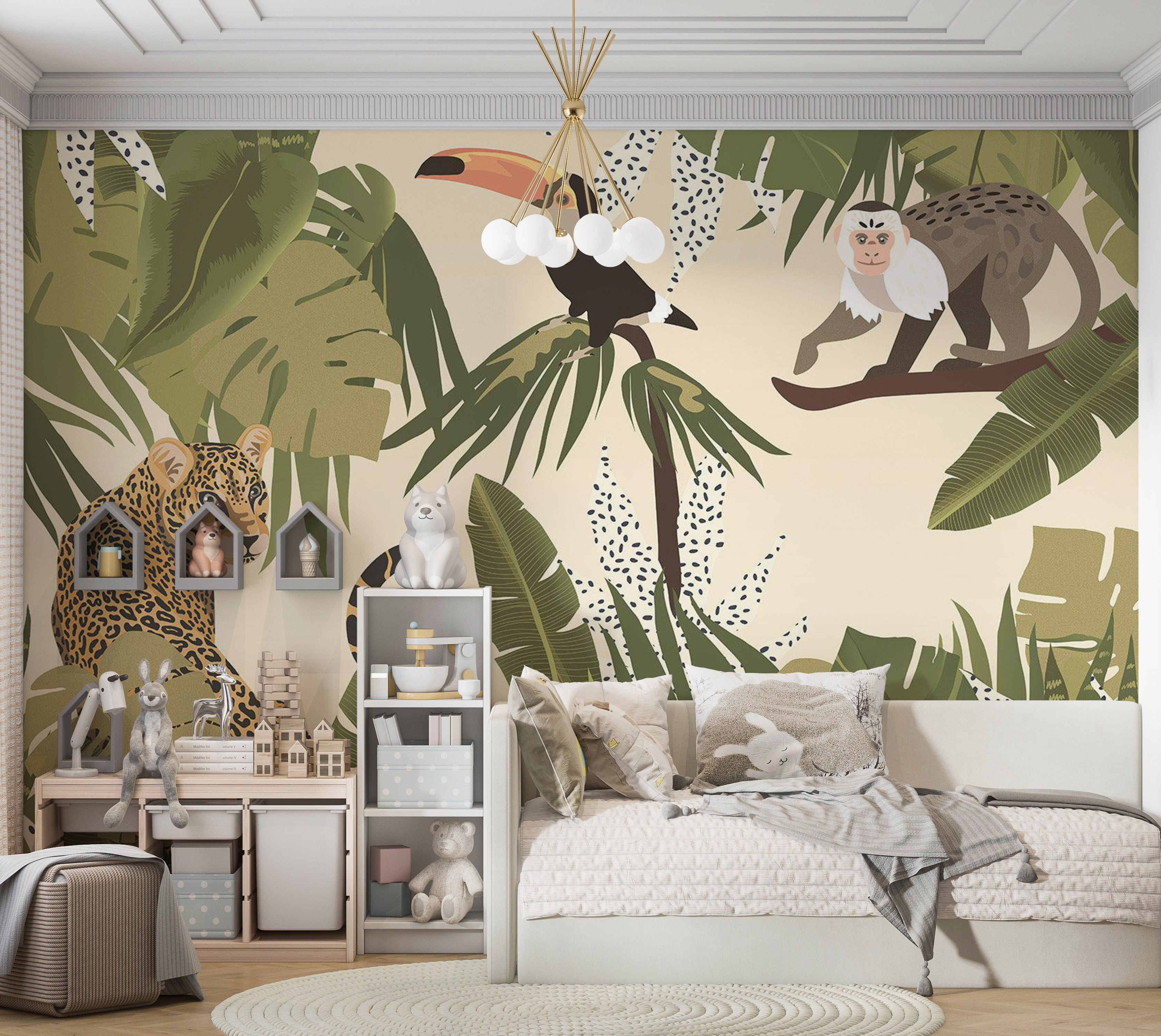 Bayou Breeze Animal Wallpaper Wall Mural - Abstract Jungle With Animals ...
